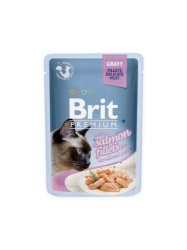 Brit Premium Cat Pouch with Salmon Fillets in Gravy for Sterilised Cats 