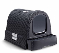 Toaletka WC pro kočky domek Rattan tmavě šedá + DOPRAVA ZDARMA