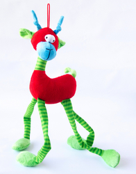 Textilní hračka pro psy - žirafa červená fleece pískací 40cm
