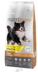 Nutrilove pes granule ADULT L fm kuřecí 12kg+2,4