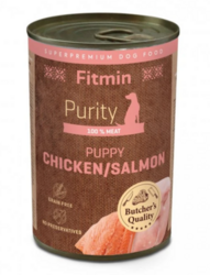 Fitmin Purity konzerva kuřecí s lososem pro štěňata 400 g - kusy masa!