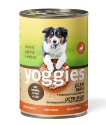 400g Yoggies jelení konzerva s pohankou a brusinkami 