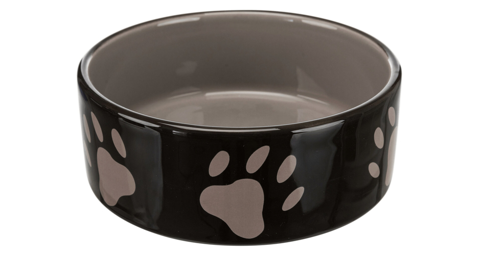 Keramická miska pro psy černá s šedými tlapkami 1,4l 20cm